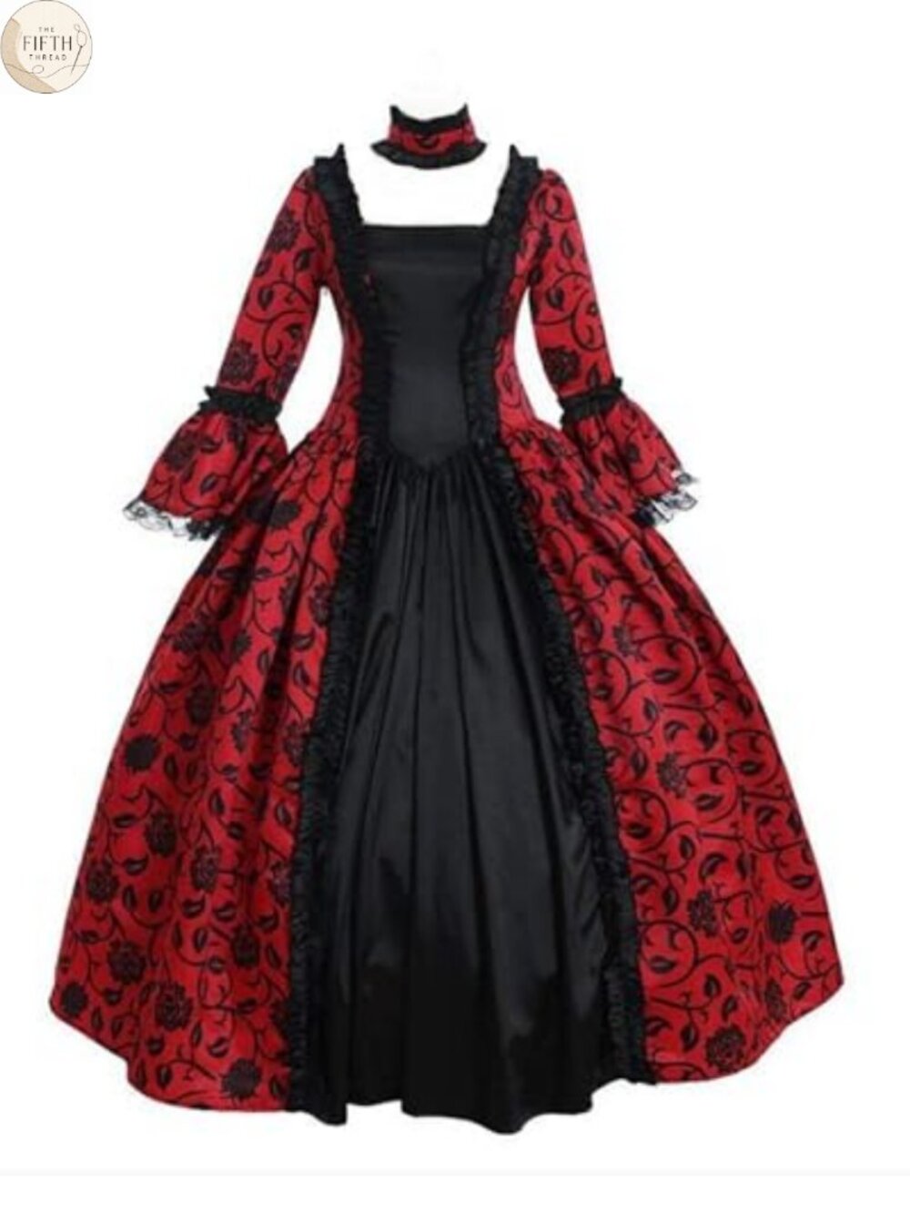 Victorian Rococo Satin Dress Long Sleeve Floral Costume